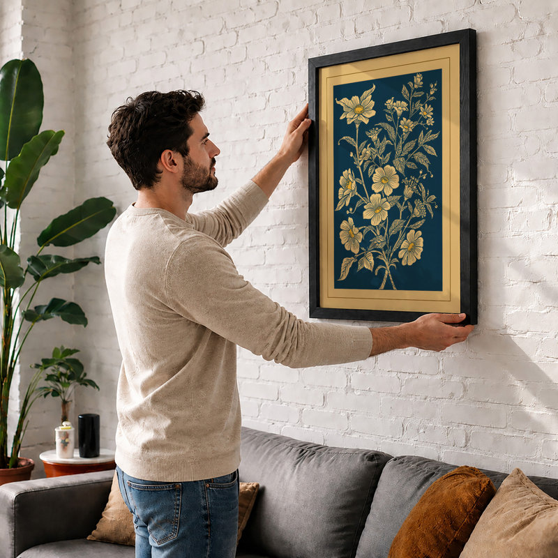 Golden Study Botanical - Framed Print, Oak, A3 - 42.0 x 29.7 cm