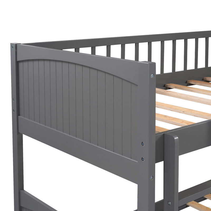Lit simple superposé avec lit mezzanine attaché et deux tiroirs, Gris
