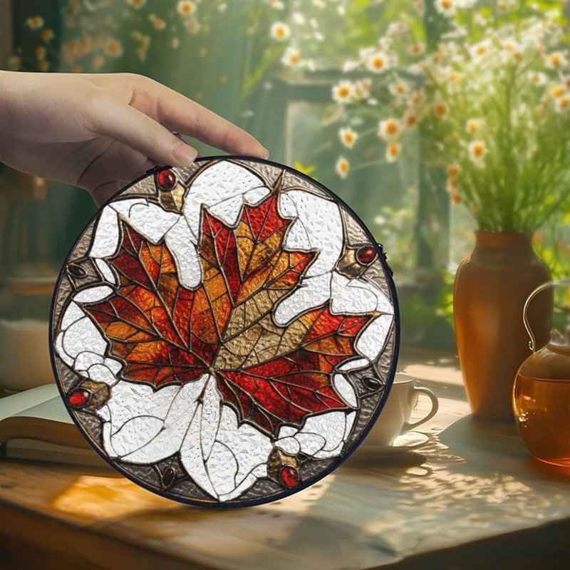 Panneaux de vitrail d'automne à motif de vitrail pour fenêtre, 6,3 x 6,3 po (16 x 16 cm)