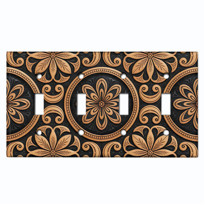 Couvercle de plaque d'interrupteur en métal; Bascule à 4 bandes US standard - image imprimée d'un médaillon floral
