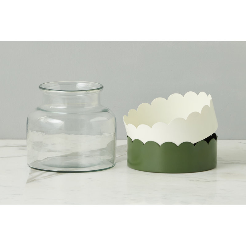 2-in-1 Scalloped Bloom Vase, White/Spruce Green