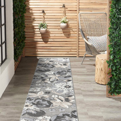 Tapis floral intérieur / extérieur gris