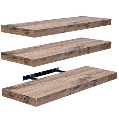 Makalani 3 Piece Solid Wood Floating Shelf, Mahogany