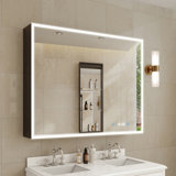 48 In. W X 36 In. H Rectangular Aluminum Dimmable Flowing Led Light Anti-fog Surface Mount Medicine Cabinet With Mirror