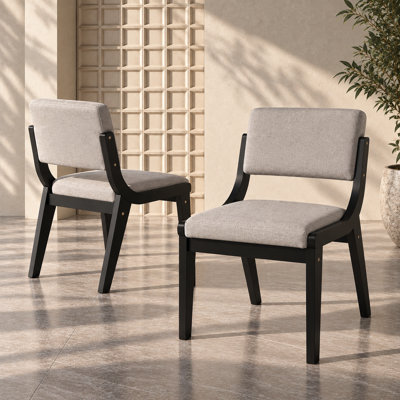 Hudson 31.69" High Upholstered Dining Chairs with Espresso Solid Wood Legs, Light Grey Polyester  (Set of 2)