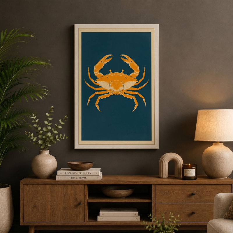 Golden Crab Geometric - Wrapped Canvas, 36x24 - 91.4 x 61.0 cm, Cream Border