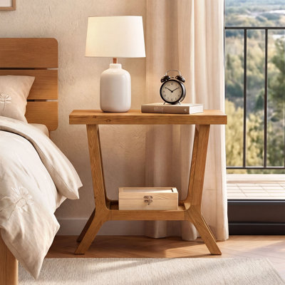 2-tier Solid Wood End Table With Storage Shelf, Rustic Farmhouse Side Table, Narrow Nightstand For Bedroom, Living Room, Brown