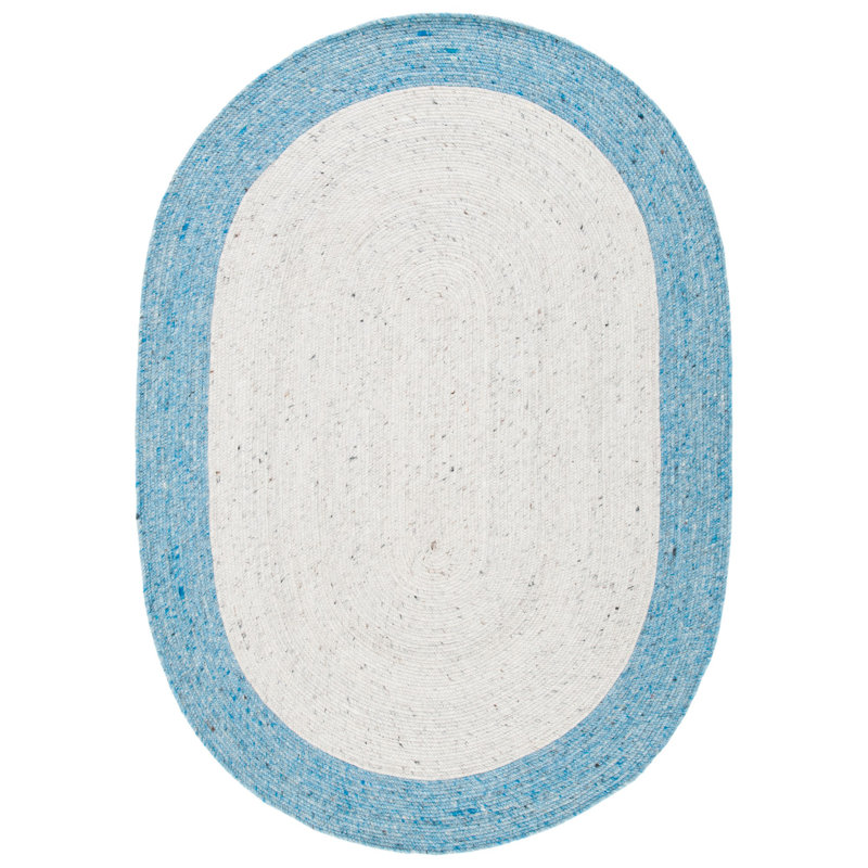 Novello Hand Woven Wool/Cotton Rug in Ivory, Oval 5' x 7'