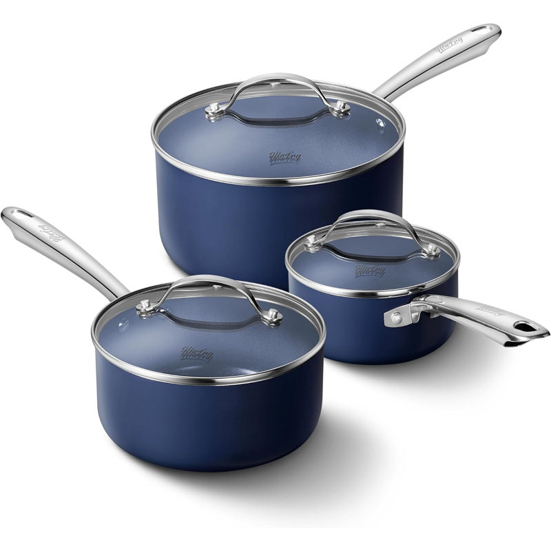 3-Piece Non-Stick Aluminum Saucepan Set, Blue
