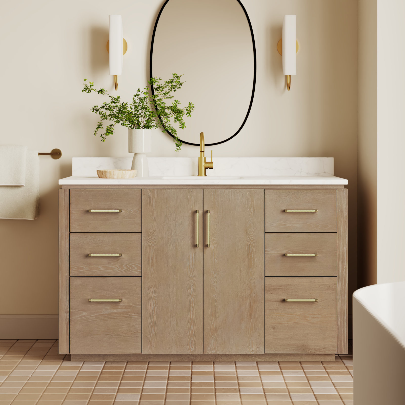 Cloverfield 60'' Single Bathroom Vanity, Gold, Washed Ash Gray
