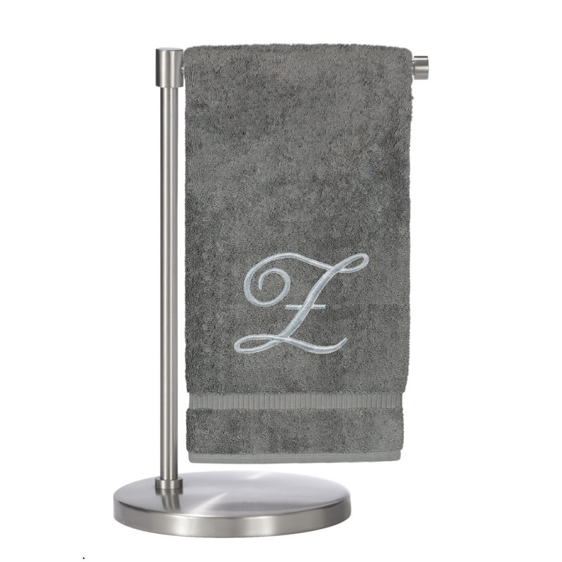 Ensemble de serviettes de bain 2 pièces 100% coton monogramme, Gris/argent, Z