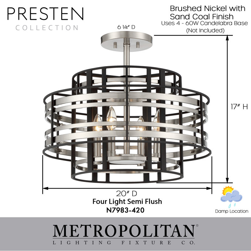 Plafonnier semi-encastré 16,88 po 4 lumières Preston