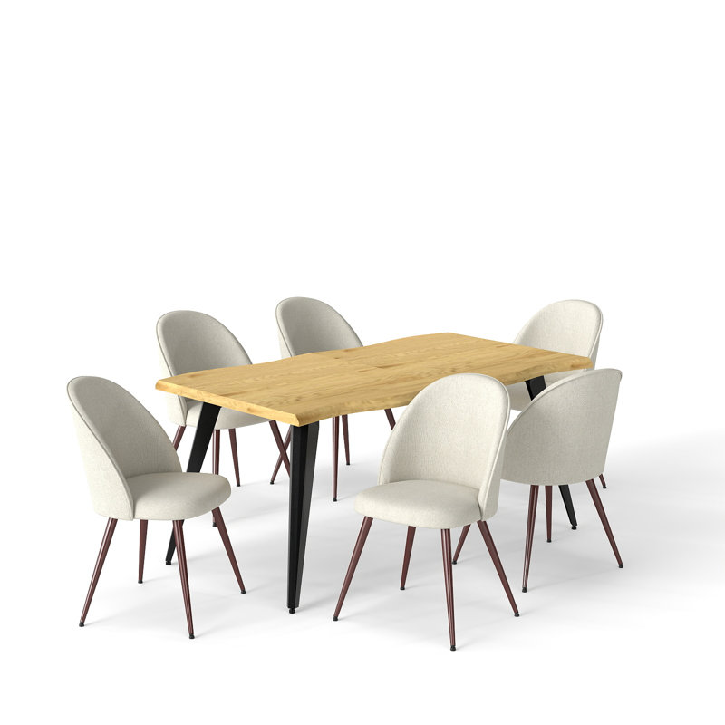Shivani 7-Piece 63'' Rectangular Dining Set with Upholstered Chairs, Ivory, Brown
