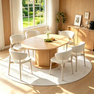 Round Dining Table For 4-6 People,  Kitchen Table With Bump Texture Base, Wooden Dinner Table For Dining Room Family Gathering