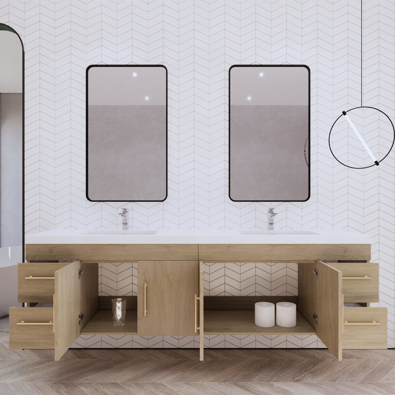 Ensemble de meuble-lavabo mural double 83,44 po Mapleview, Chêne blanc