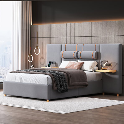 Upholstered Platform Bed with USB Charging Ports on Both Sides -  Everly Quinn, 84D82DCD84D54A0C8DD076D148E20782