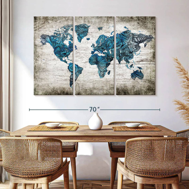 Aliaz Rustic Nautical World Map, 42" H x 65" W