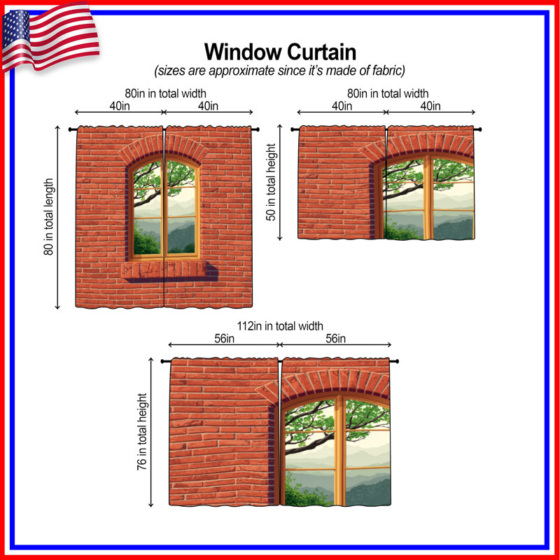 Rideaux de fenêtre Red Brick Wall - 2 panneaux, Obscurcissement de chambre, 80 po x 52 po - 2 panneaux