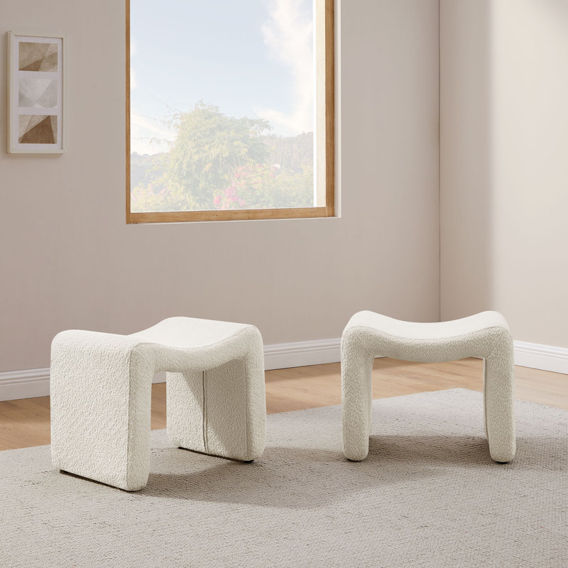 Hafizur 21.65'' Upholstered Ottoman Simple Chair (Set of 2), White 100% Polyester