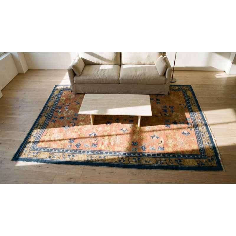 Square Geometric Antique Coral Color Late 18th Century Chinese Ningxia Rug