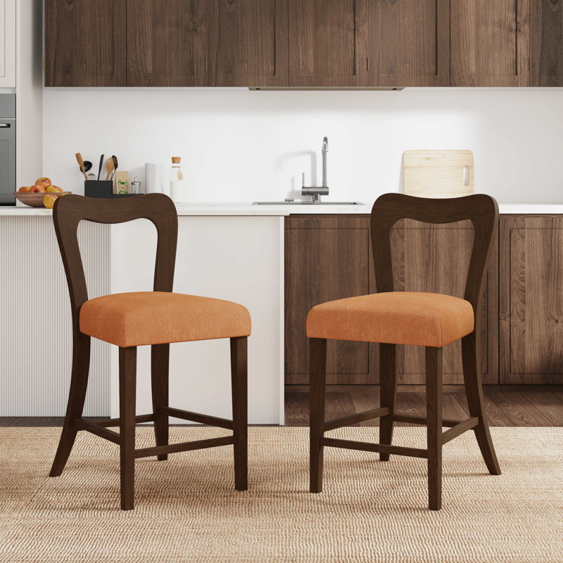 De 2 tabourets de comptoir de couleur noyer, matériau en bois d'hévéa de haute qualité, conception de siège épais, ergonomique pour 2 repas confortables, structure naturelle, siège moderne, repas agréables