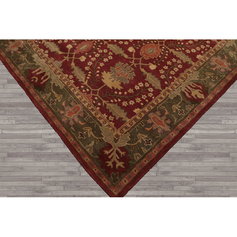Tapis multicolore touffeté à la main en laine de couleur rouille traditionnelle olive rouge, Rectangle de 5 pi x 8 pi