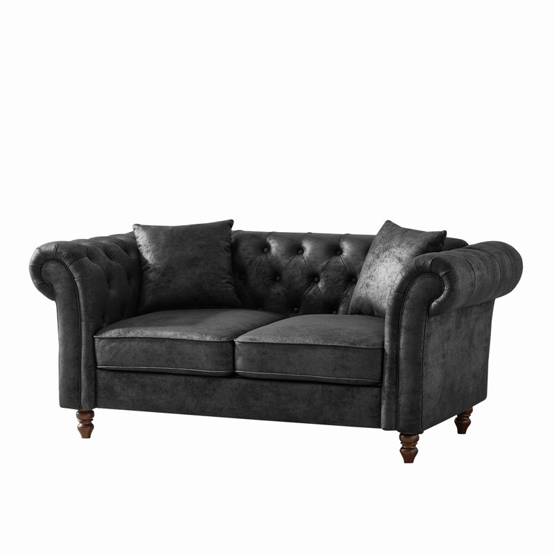 Canapé Chesterfield 66 po avec coussins décoratifs pour salon, chambre à coucher ou bureau, Noir