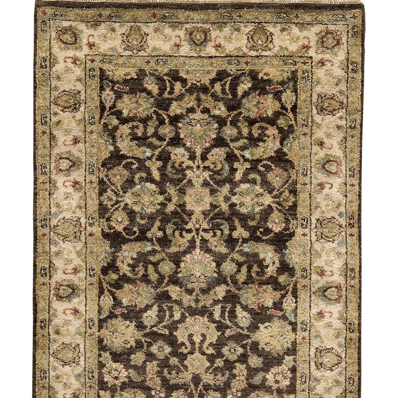 Hand Knotted Wool Oriental Area Rug in Brown/Cream/Black, Runner 2'6" x 22'