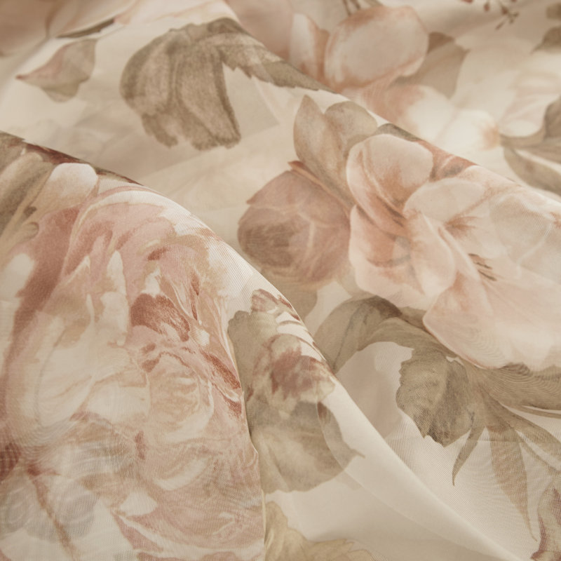 Gray Floral Sheer Rod Pocket and Back Tab Curtain Panel