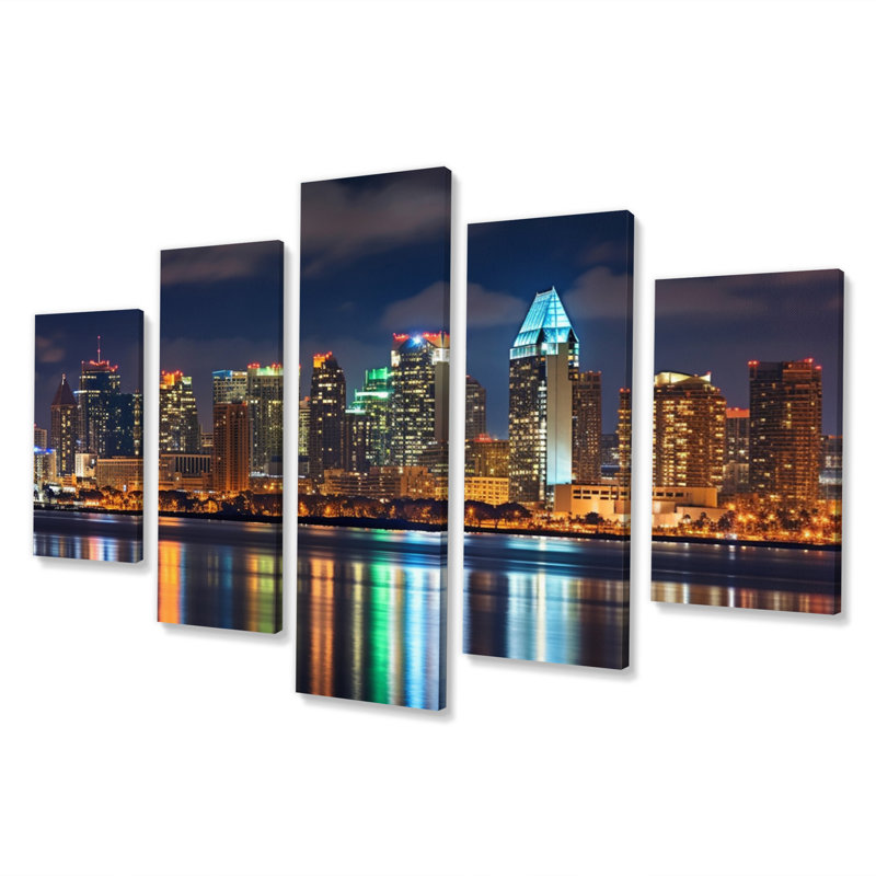 «Montreal Skyline At Night On Canvas», reproduction de 5 pièces