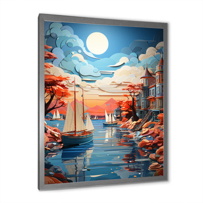 «Port Harbor Hues Papercut I», reproduction sur toile de style nautique et plage