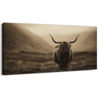 Extra Large Highland Cow Canvas Wall Art Sepia Painting Modern Rustic Pictures Wall Decor Serene Farm Animal Artwork Stretched Frame for Living Room Bedroom Office