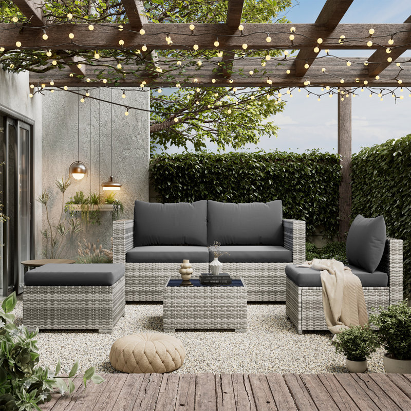 Aadrith Wicker 4 - Person Patio Conversation Set with Cushions, Gray