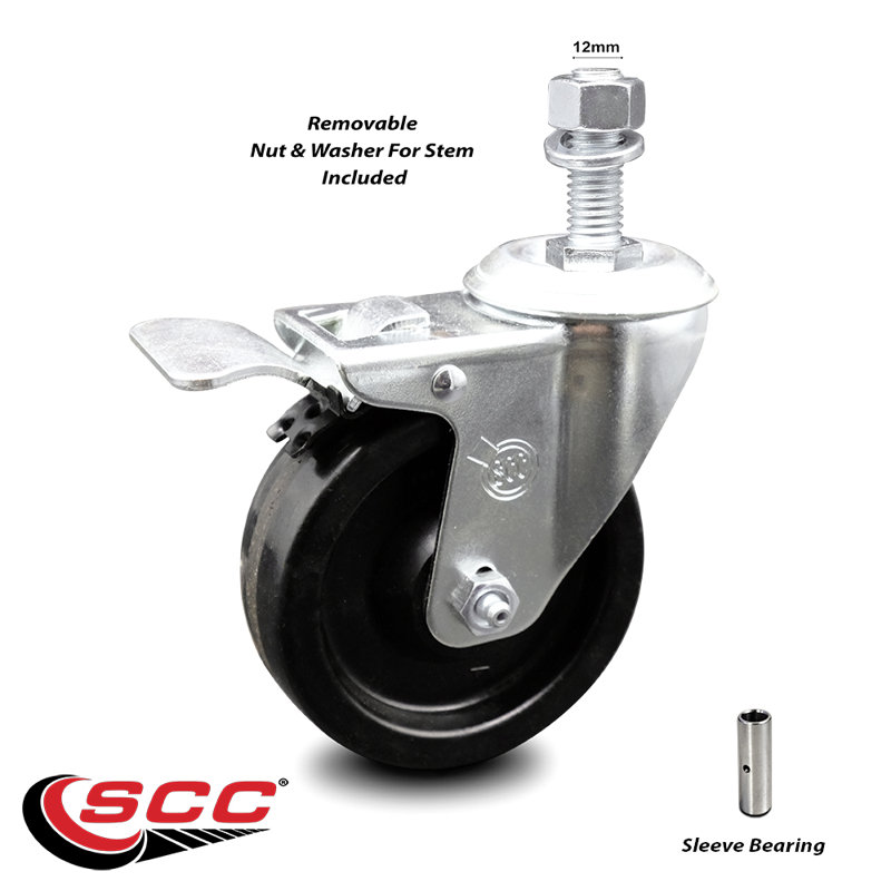 Roulettes à tige filetée pivotante 4 pouces 12mm avec frein Total Lock SCC