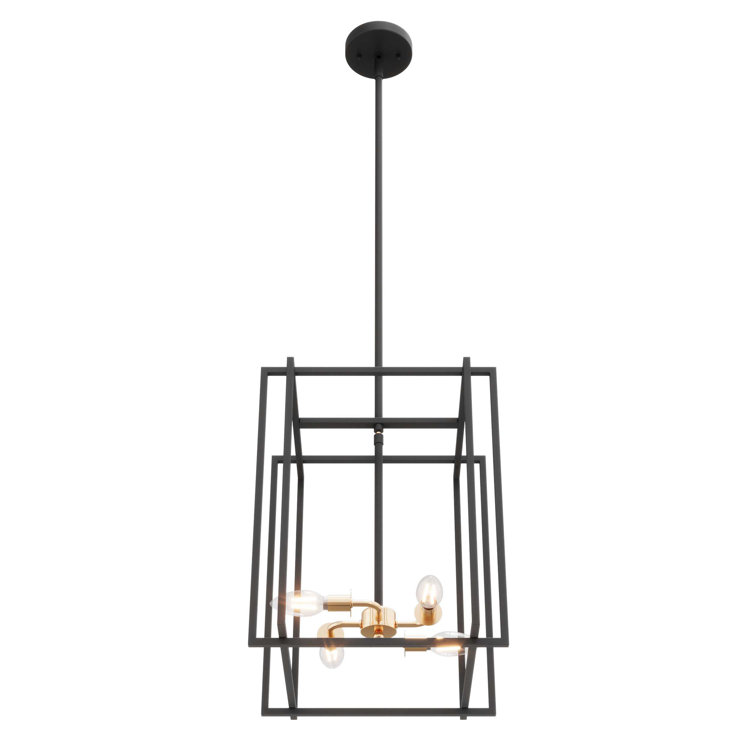 4-Light Rustic Farmhouse Lantern Adjustable Height Dimmable Black Chandelier Light Fixture