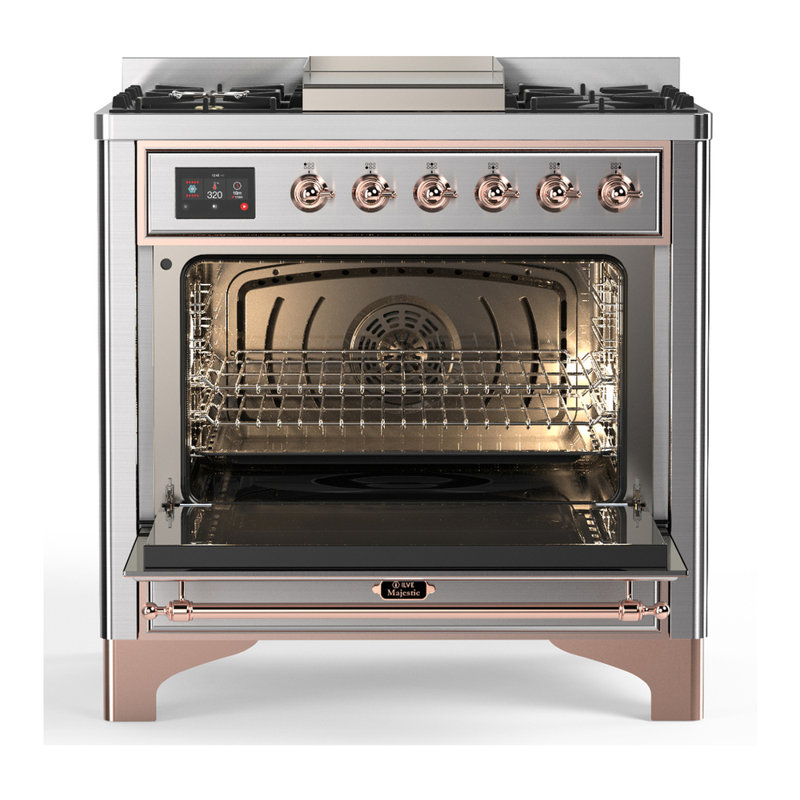 Majestic III Series 36 Inch Dual Fuel Range with 6 Sealed Burners, Griddle, in Emerald Green (Natural Gas, Copper Trim)