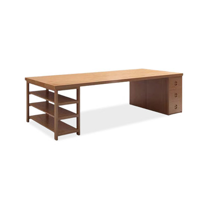 Bureau rectangulaire brun en bois massif avec 3 tiroirs