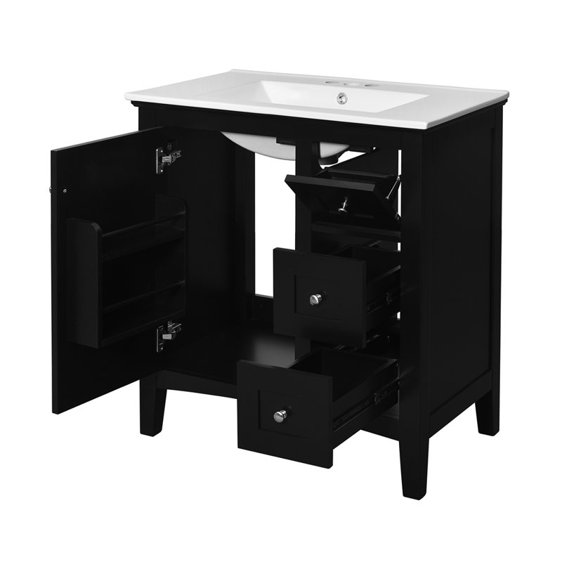 Meuble-lavabo 30 po avec lavabo en céramique, Noir