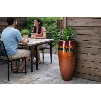 19 in.  x 46 in. Tall Slim Vase - Red on Red Copper