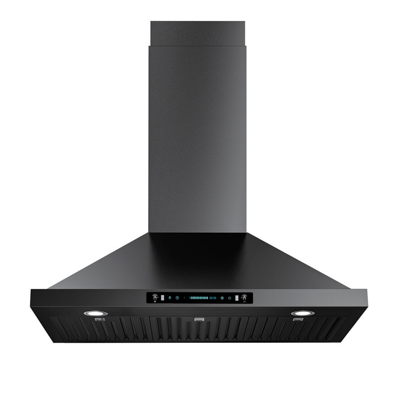 Hotte de cuisine murale 36 po, 900 pi³ / min, convertible au mur, en acier inoxydable noir, commande silencieuse à 4 vitesses et contrôle par panneau tactile avec lumières DEL