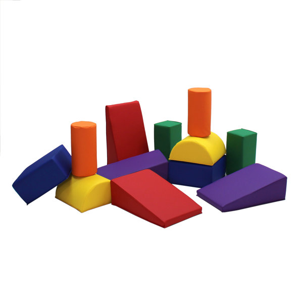 ECR4Kids SoftZone Patchwork Toddler Building Blocks, Foam Cubes, Assorted,  12-Piece