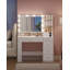 Bureau de coiffeuse avec grand miroir HD, coiffeuse de maquillage avec lumières à DEL, coiffeuse avec barre d'alimentation, 6 tablettes de rangement, 5 tiroirs et rangement latéral ouvert, simple, blanc