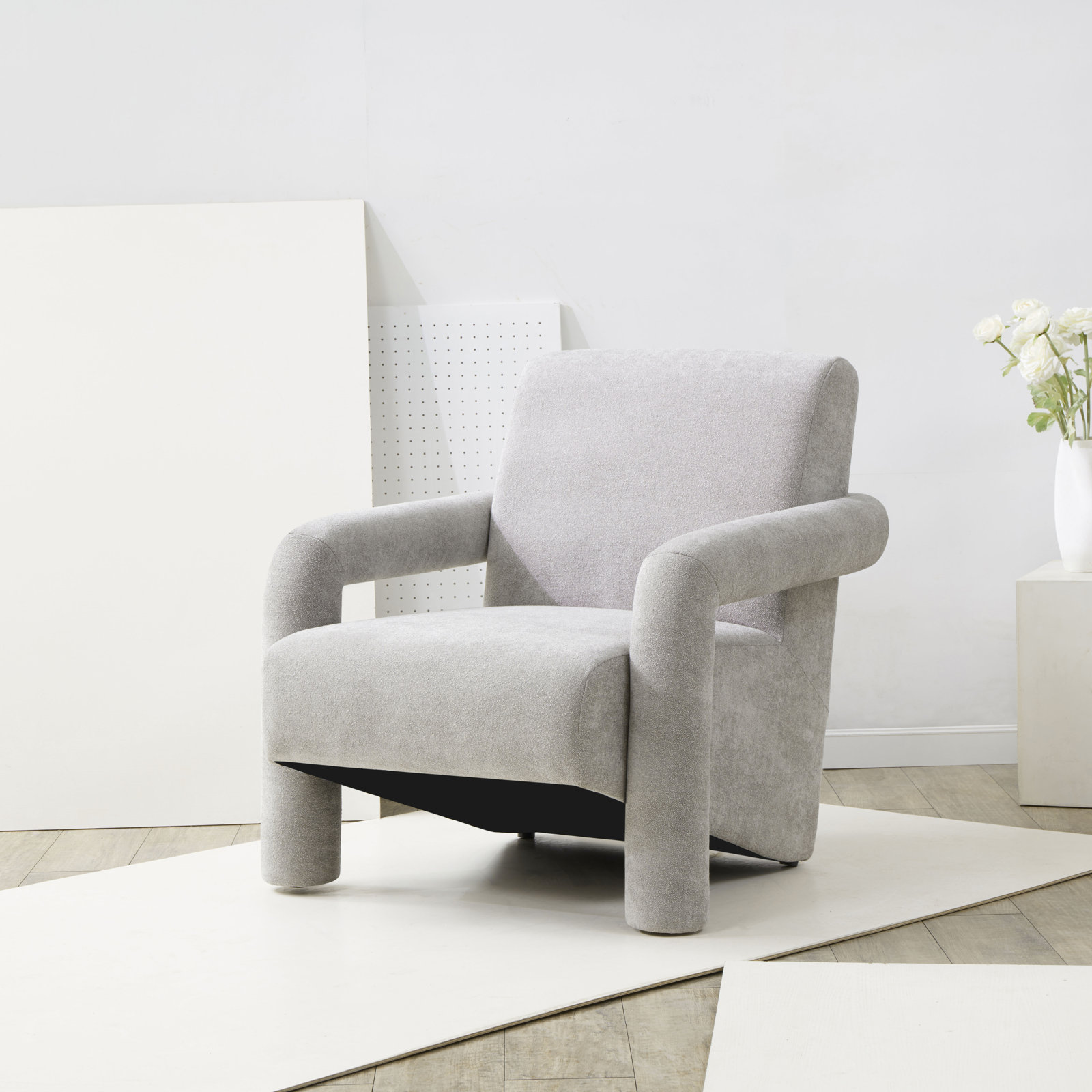 Batula Upholstered Armchair, Gray Boucle