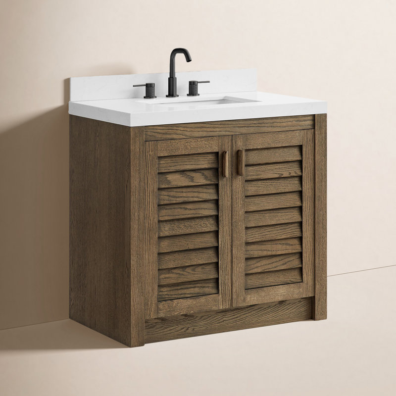 Meuble-lavabo simple en bois massif Stonehaven, Brun Sienne foncé, 36"