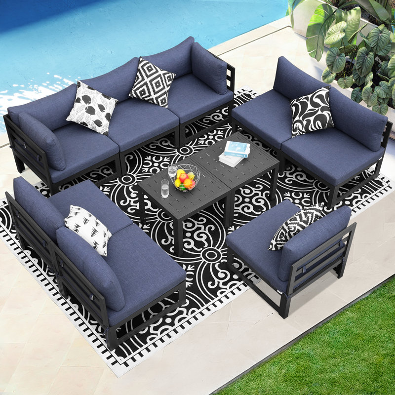Gillean 8 - Person Modern Aluminum Outdoor Sectional Seating Group with Cushions & Coffee Table, Rust-Resistant Patio Conversation Set