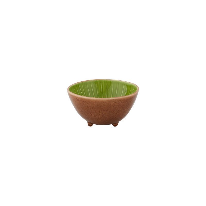 Green and Brown Ceramic Kiwi Fruit Dessert Bowls, Set of 4