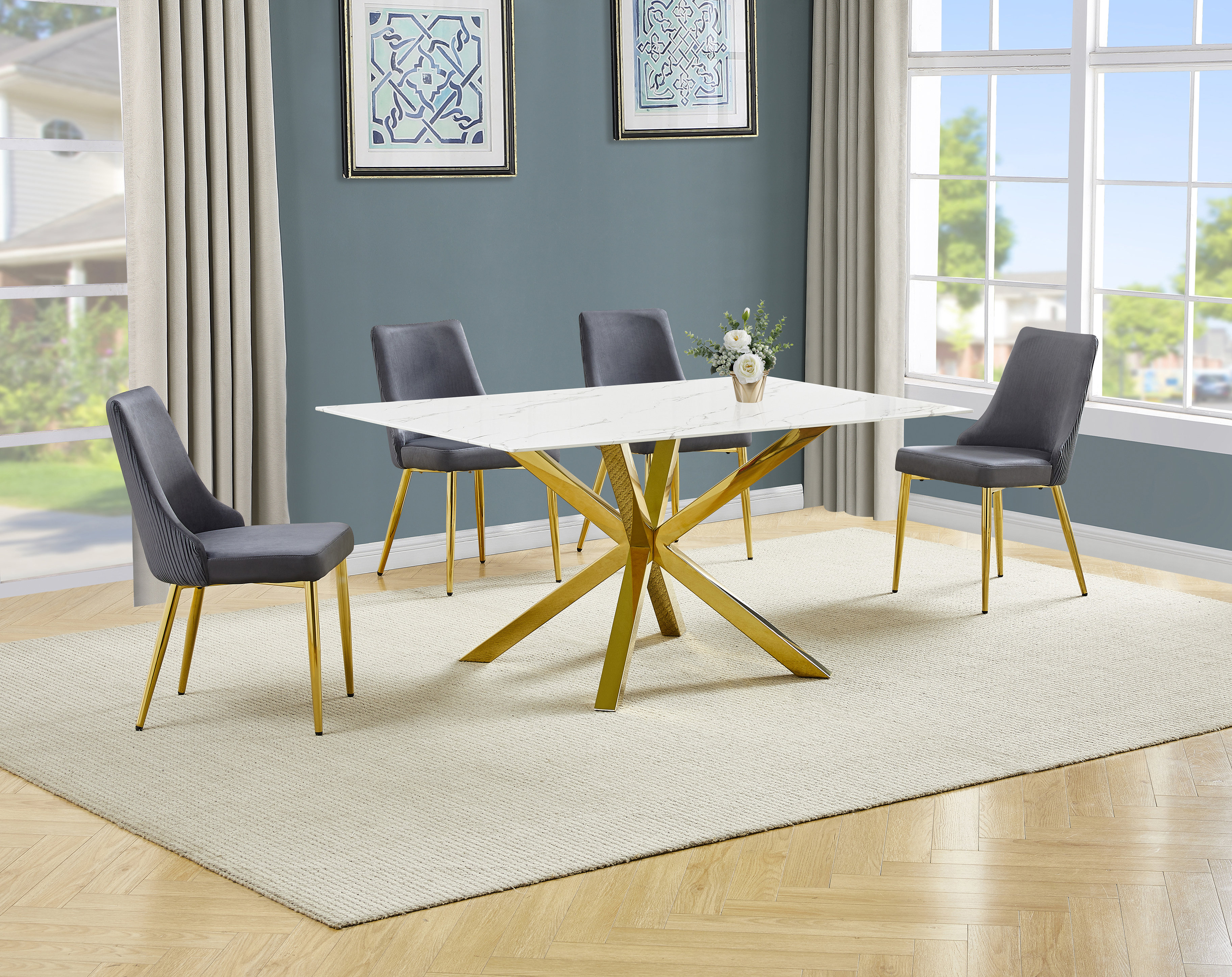 Everly Quinn Glass Dining Set With White Marble Wrap Top - Wayfair Canada