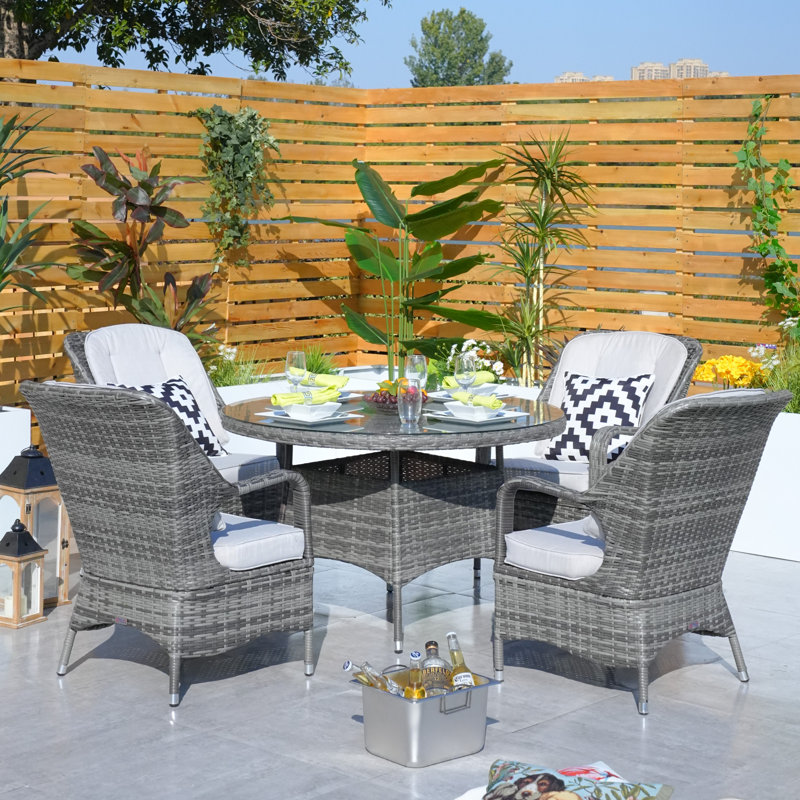 4 - Person Patio Dining Set with Oval Table , Cushions Included, Grey/White