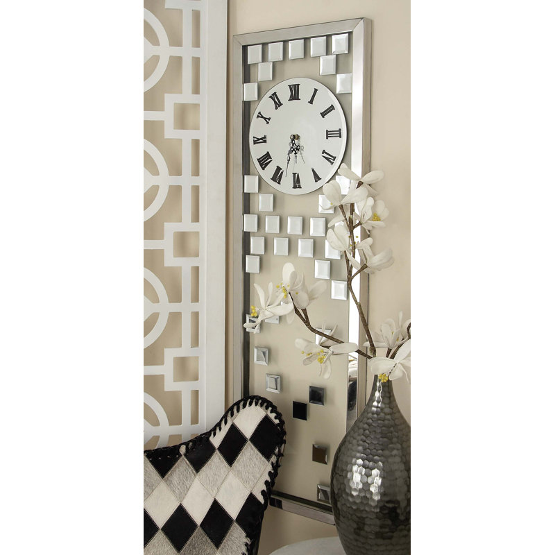 Bruton Glass Beveled Mirrored Silver Decorative Wall Clock