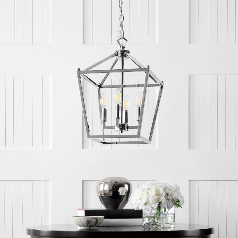 Joree 4 - Luminaire suspendu géométrique lanterne, H 18 po x l 12 po x P 12 po, Chrome
